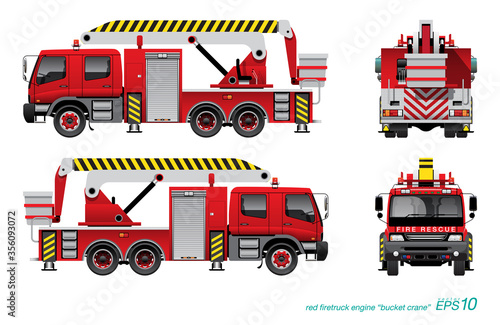 Fotografia VECTOR EPS10 - red firetruck with bucket crane, isolated on white background