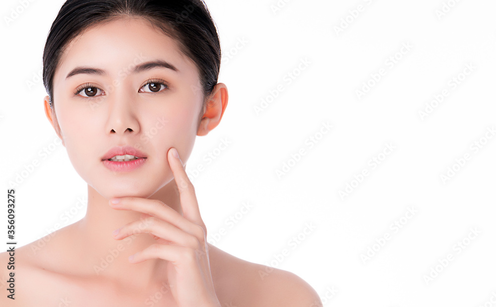 Beautiful Young asian Woman touching her clean face with fresh Healthy Skin, isolated on white background, Beauty Cosmetics and Facial treatment Concept. Beautiful Young asian Woman touching her clean face with fresh Healthy Skin, isolated on white background, Beauty Cosmetics and Facial treatment Concept.