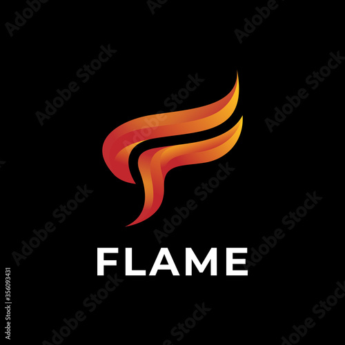flame letter F logo vector with dark background