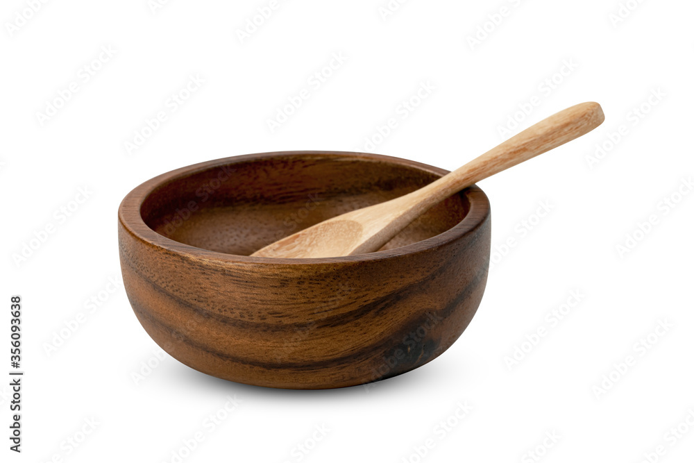 Wooden bowl and spoon isolated on white background ,include clipping path Wooden bowl and spoon isolated on white background ,include clipping path