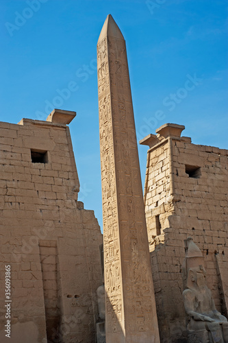 Obelisk with hieroglyphics at ancient egyptian Luxor Temple