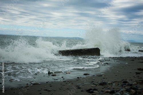 waves crashing on rocks