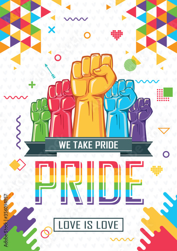 LGBT A4 sized poster for Pride month. Abstract retro design with LGBTQ rainbow flag colors.