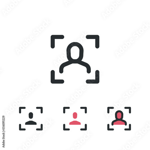 Face id, Facial authentication, face Scan detection. Biometric identification. Facial recognition, cyber security. Face recognition outline icon. Vector illustration. Design, white background EPS10