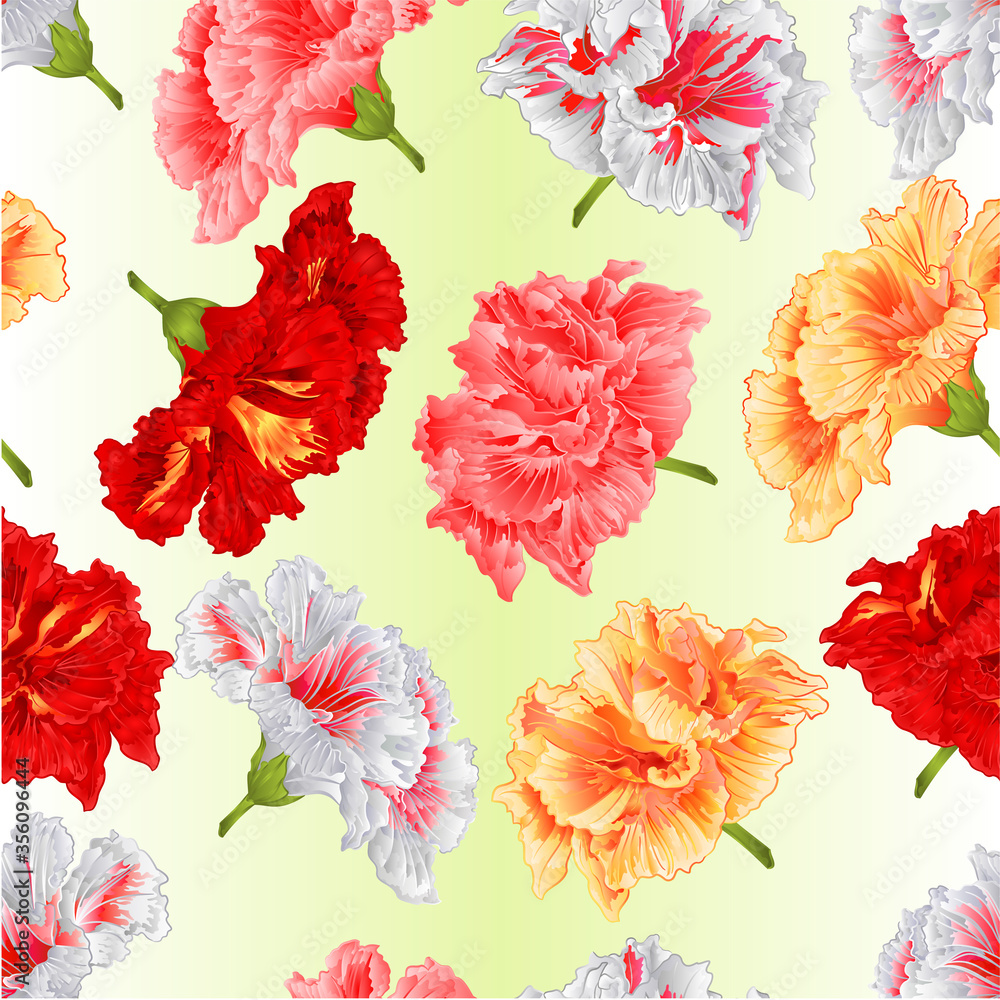 Seamless texture  tropical flowers hibiscus yellow red pink white   on a green background watercolor vintage  vector  botanical illustration editable hand draw