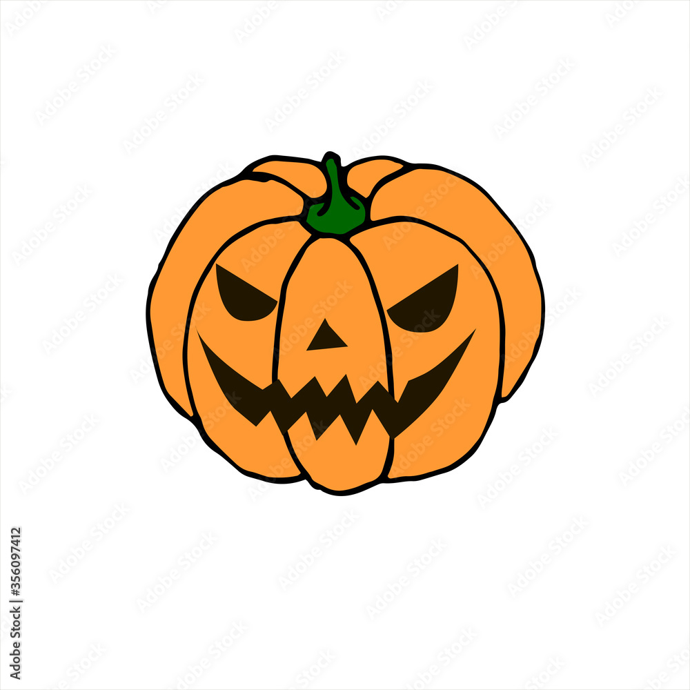 Simple smiling Halloween pumpkin isolated on white background. Jack Lantern. Vector hand drawn illustration in cartoon style