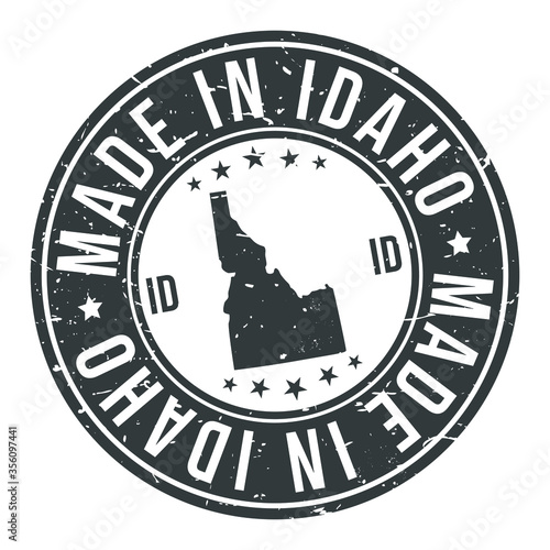 Made In Idaho State USA Quality Original Stamp Design Vector Art Tourism Souvenir Round