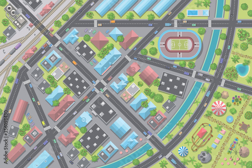 Vector illustration. City top view.
Cityscape view from above.