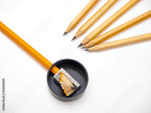 pencil and sharpener isolated on white background