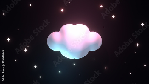 Fototapeta Naklejka Na Ścianę i Meble -  Glowing cloud and stars paper art on a black background. 3d rendering picture.