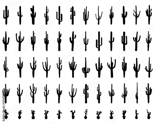 Black silhouettes of different cactus on the background