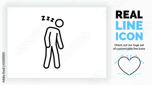 Editable line icon of a tired stick figure