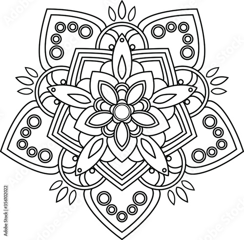 Black and white mandala vector isolated on white. Vector hand drawn  round ornament. Oriental pattern. Indian, ethnic. Coloring book page. Tattoo, mehndi. 
