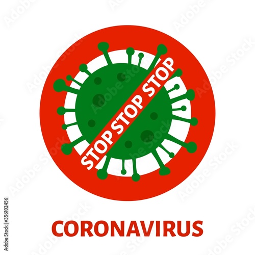 COVID-19 coronavirus outbreak and prevention flat concept. Virus molecule. Stop coronavirus sign. Protect yourself. Isolated on white. Vector illustration.