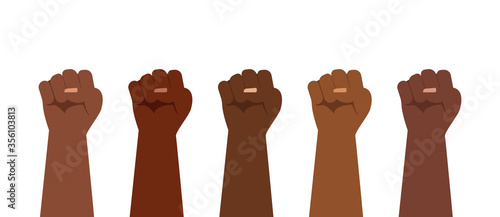 Hands up in the air. Social poster, banner. Stop racism. Black lives matters. Demonstration, protest, strike. Flat vector illustration.