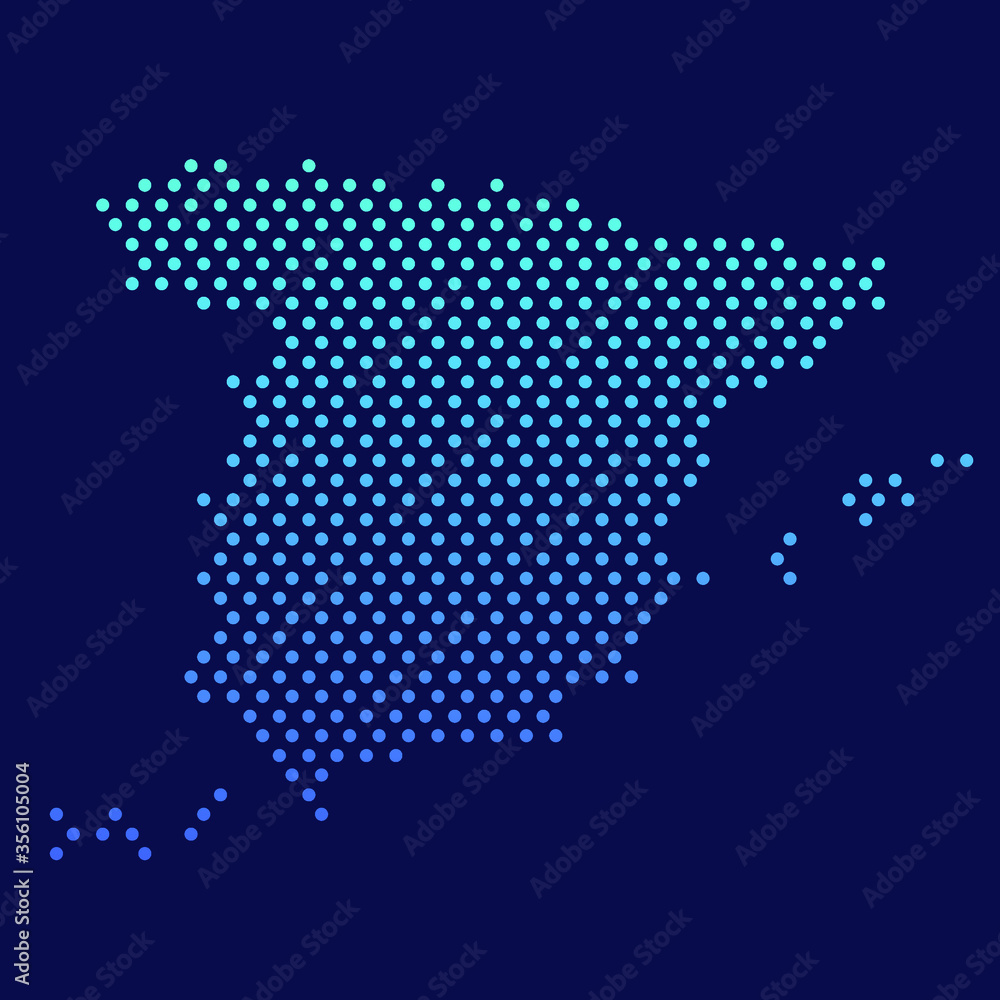 Spain Dotted Map Vector Round Design Gradient Art
