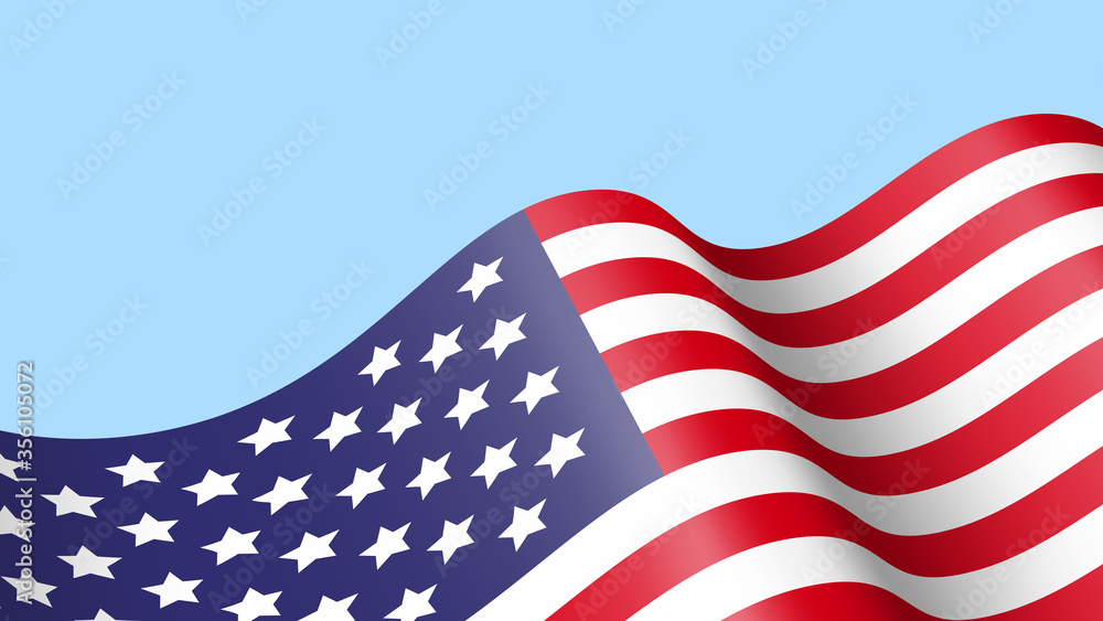 Obraz premium Waving flag of United States of America on blue background . 3D vector illustration . 