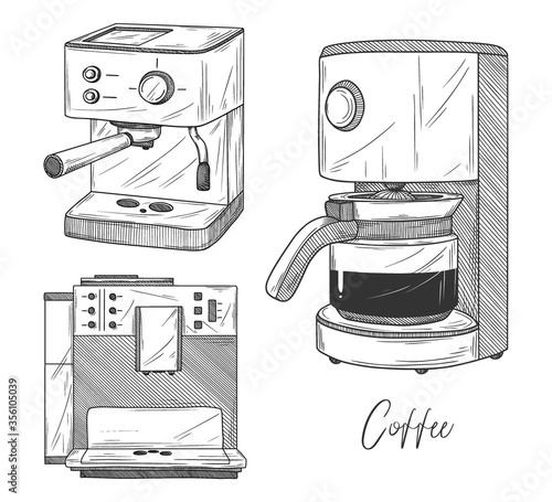 Set of coffee maker isolated on white background. Vector illustration