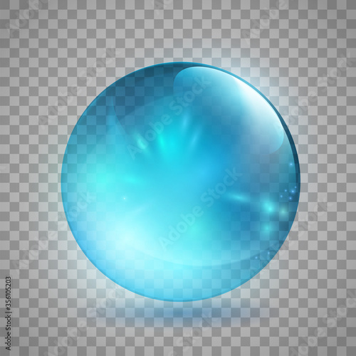 Crystal or glass blue ball. Vector template