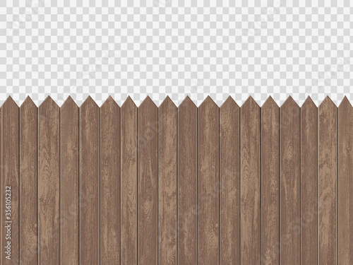 Wooden blank fence template. Isolated on a transparent background