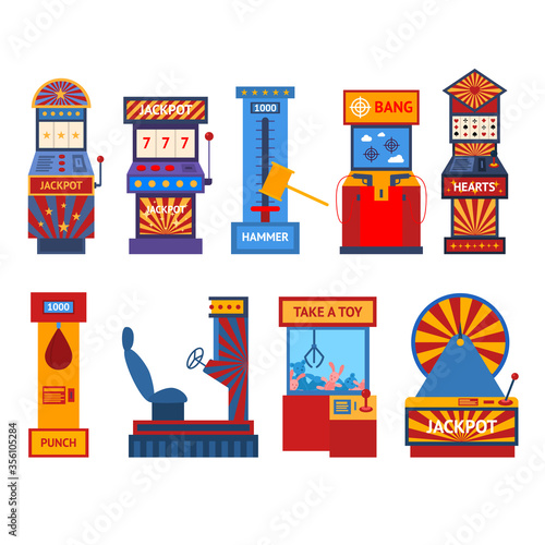Cartoon Color Game Machine Icon Set. Vector