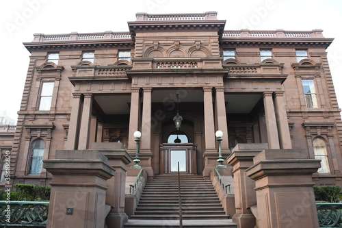 The James Clair Flood Mansion, now home to the Pacific Union Club, adorns the top of Nob Hill in San Francisco, California.