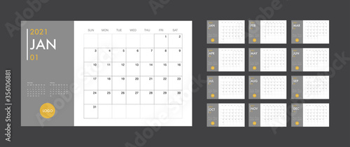 Calendar 2021 template planner vector diary in a minimalist style
