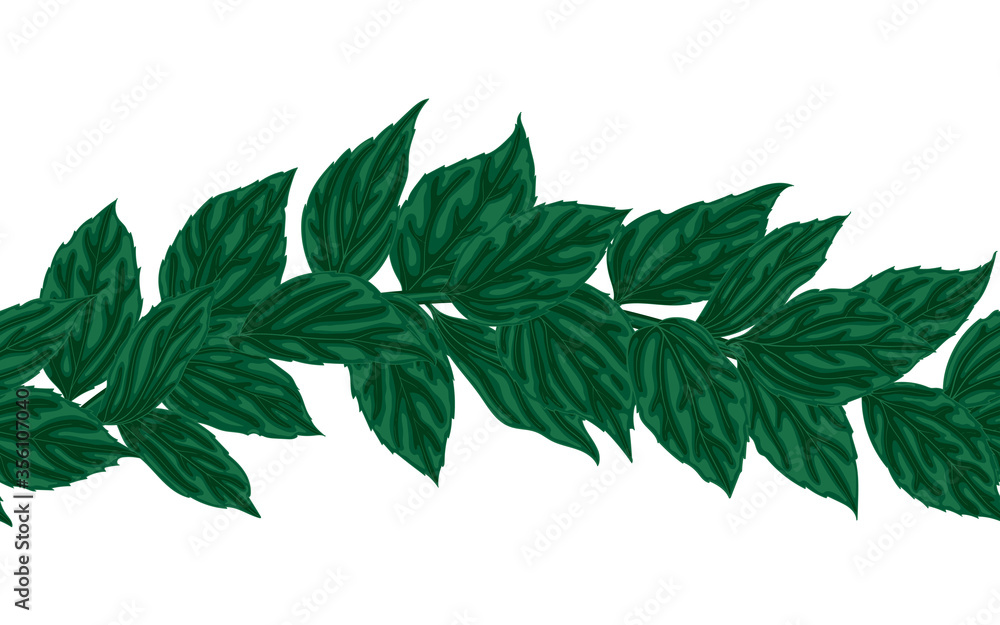 Horizontal seamless pattern ribbon with green leaves. Hand-drawn with effect of watercolor. design element border background greeting cards and invitations seasonal autumn, spring, summer holidays. Horizontal seamless pattern ribbon with green leaves. Hand-drawn with effect of watercolor. design element border background greeting cards and invitations seasonal autumn, spring, summer holidays.