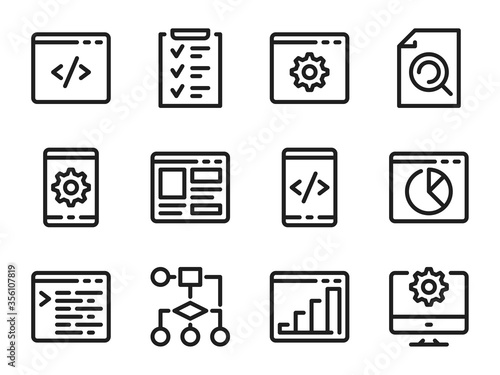 Web Development vector outline icons. Website Maintenance line icon collection. Editable stroke.