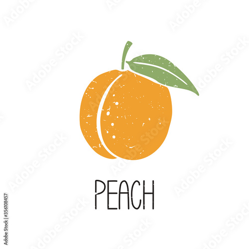 Ripe colored caption peach symbol isolated on transparent background. Colorful pictogram original design. Can be used for infographics, identity or decoration. Vector hand drawn illustration