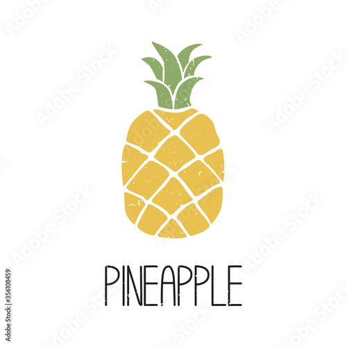 Ripe colored caption pineapple symbol isolated on transparent background. Colorful pictogram original design. Can be used for infographics, identity or decoration. Vector hand drawn illustration