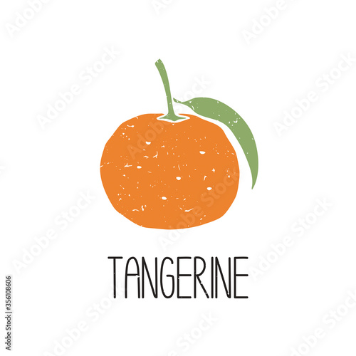 Ripe colored caption tangerine symbol isolated on transparent background. Colorful pictogram original design. Can be used for infographics, identity or decoration. Vector hand drawn illustration