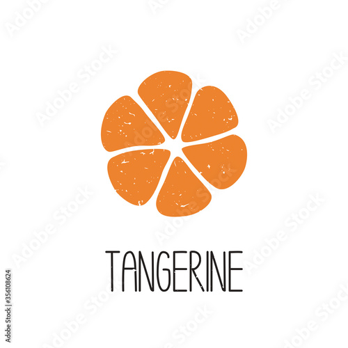 Ripe colored caption tangerine slice symbol isolated on transparent background. Colorful pictogram original design. Can be used for infographics, identity or decoration. Vector hand drawn illustration