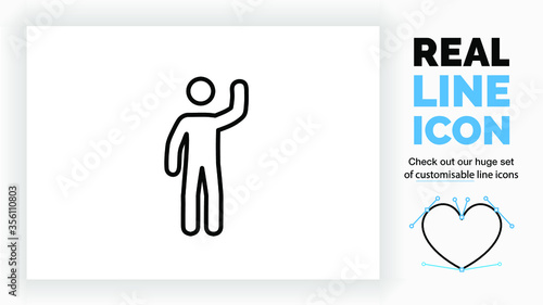Editable line icon of a stick figure waving