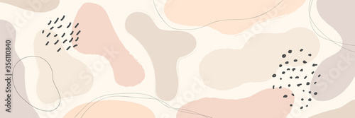 Beautiful pastel social media banner template with minimal abstract organic shapes composition in trendy contemporary collage style