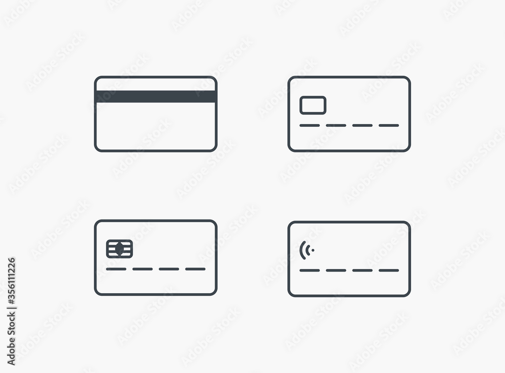 Set of bank card icons on white background.
