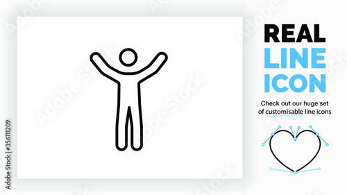 Editable line icon of a stick figure cheering