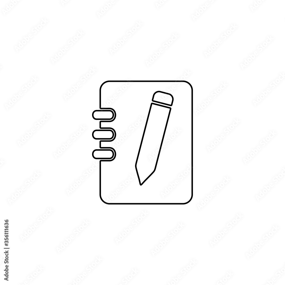 Writing pad and pen icon. Notebook with pencil. Writing pad and pen icon. Notebook with pencil.