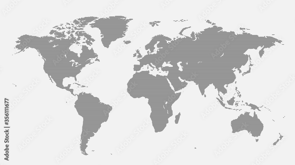 World map of horizontal lines. 