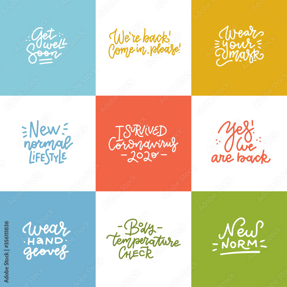 Set of quarantine hand drawn unique typography design for posters, decoration, prints. Handwritten motivational lettering. Modern linear calligraphy, Healthy rules in pandemic. Vector design Set of quarantine hand drawn unique typography design for posters, decoration, prints. Handwritten motivational lettering. Modern linear calligraphy, Healthy rules in pandemic. Vector design