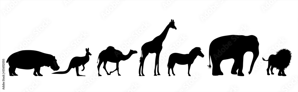 Collection of vector silhouette of animals on white background. Symbol of nature and zoo garden. Collection of vector silhouette of animals on white background. Symbol of nature and zoo garden.