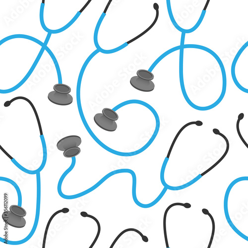 Stethoscopes seamless pattern. Repetitive vector illustration on transparent background.