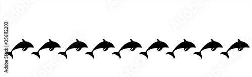 Vector silhouette of set of dolphin on white background. Symbol of ocean animals.