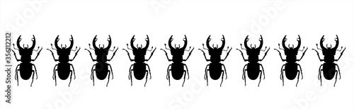 Vector silhouette of set of stag beetle on white background. Symbol of animals.