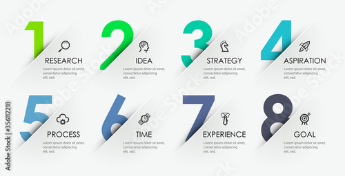 Vector Infographic arrow design with 8 options or steps. Infographics for business concept. Can be used for presentations banner, workflow layout, process diagram, flow chart, info graph photo
