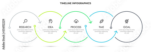 Vector Infographic thin line design with icons and 5 options or steps. Infographics for business concept.