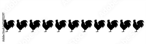 Vector silhouette of collection of roosters on white background. Symbol of farm animals.