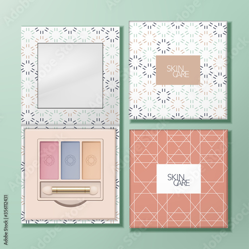 Vector Recyclable Paper Square Eyeshadow Palette with Mirror & Geometric Pattern