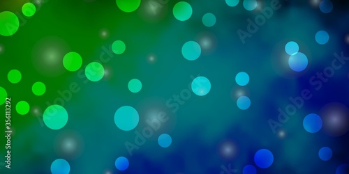Light Blue, Green vector template with circles, stars. Abstract illustration with colorful spots, stars. Pattern for business ads.