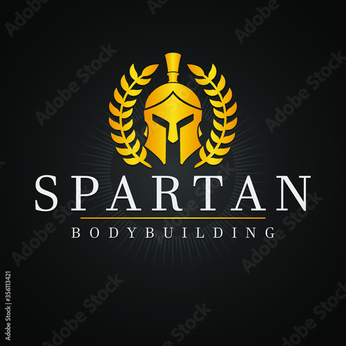 Spartan Gym Icon . Fitness and Sport. Logotype Helmet. Flat Golden Icon.